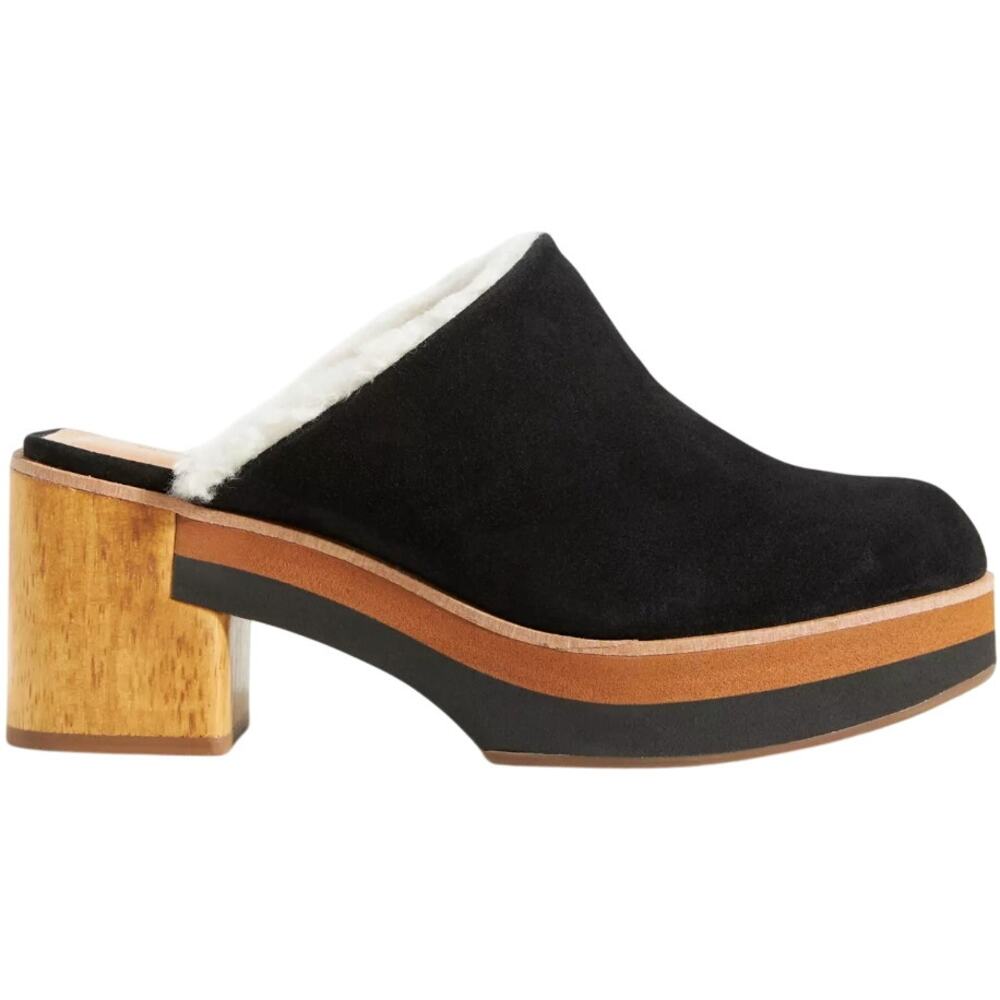 Anthropologie Bernardo Sky Clogs Platform Suede Shearling Lining Black 9 NWOT